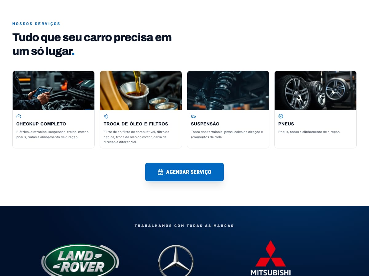 Seção de serviços do site da Cambuí Centro Automotivo