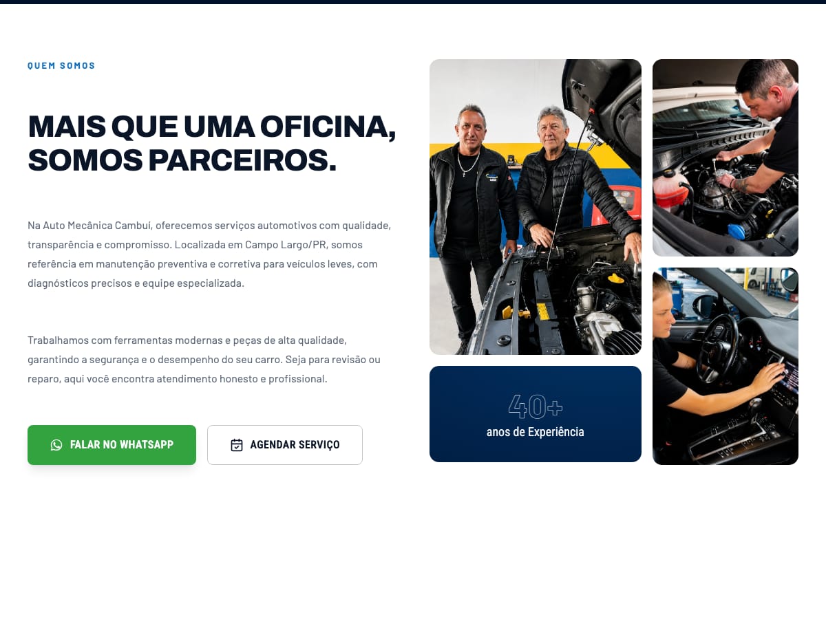 Seção "Quem somos" do site da Cambuí Centro Automotivo