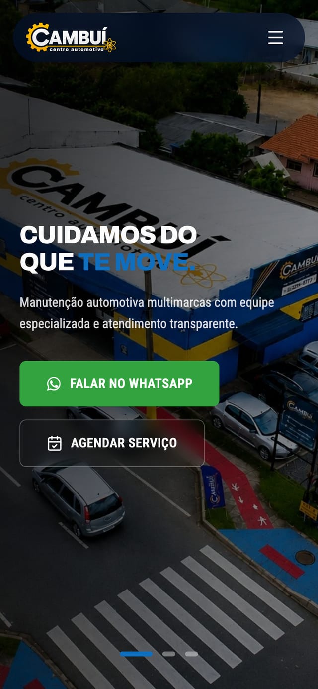 Site da Cambuí Centro Automotivo aberto no celular