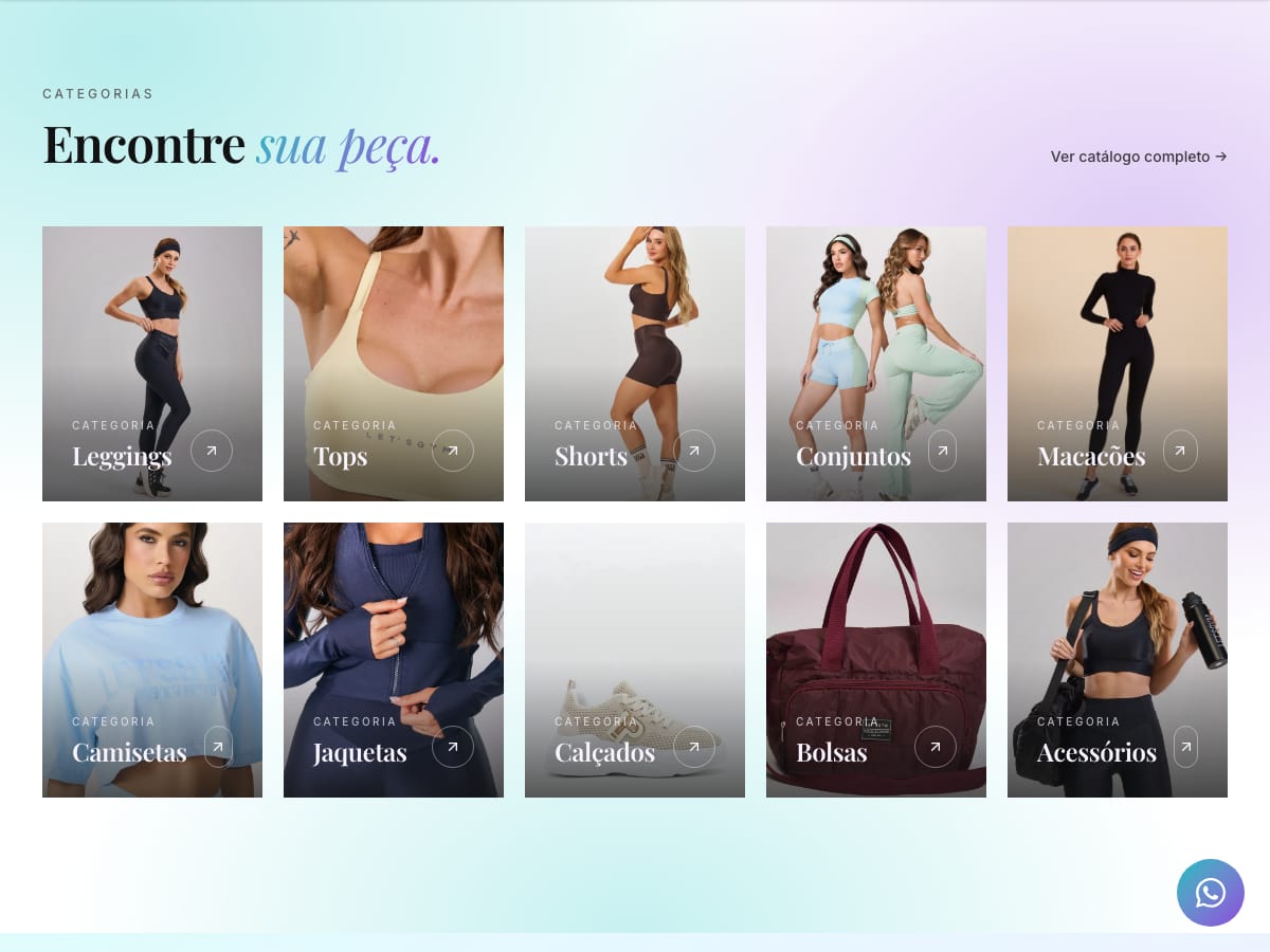 Categorias de produtos na página inicial do site da Nane Benites