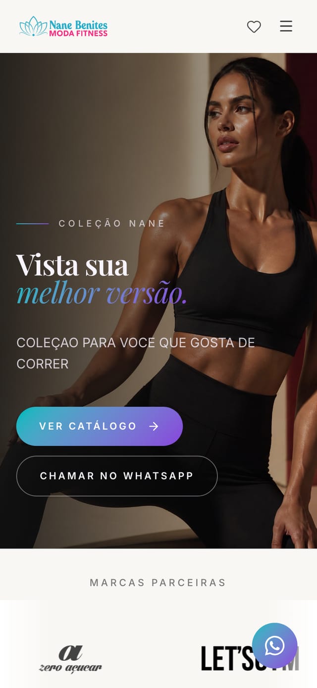 Site da Nane Benites aberto no celular